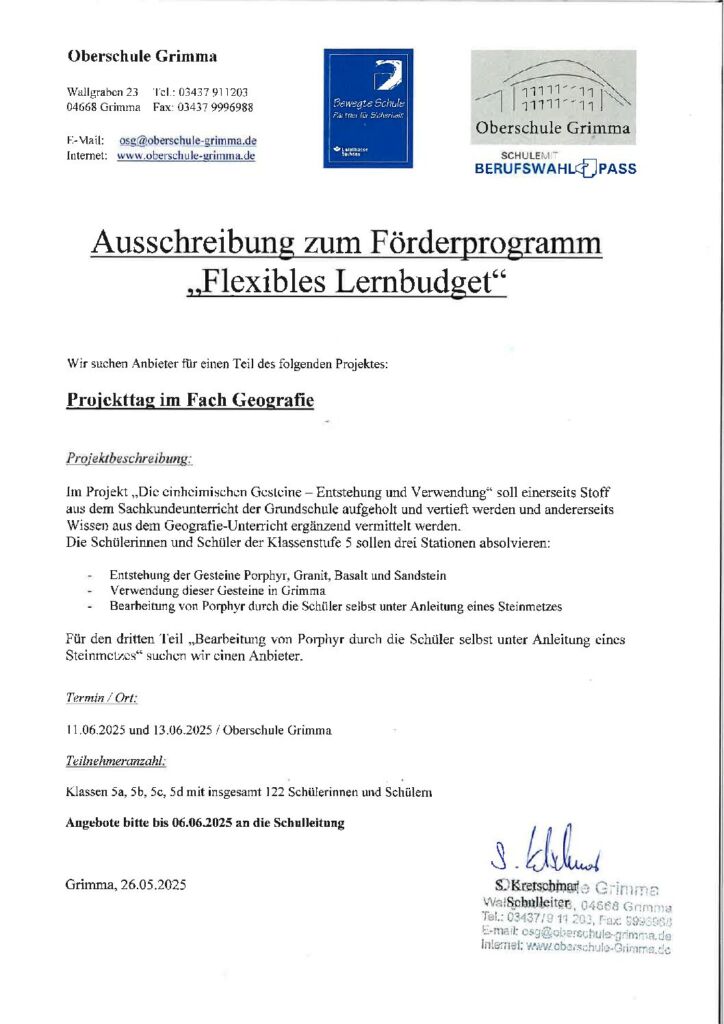 Ausschreibung Gesteinsprojekt 2025