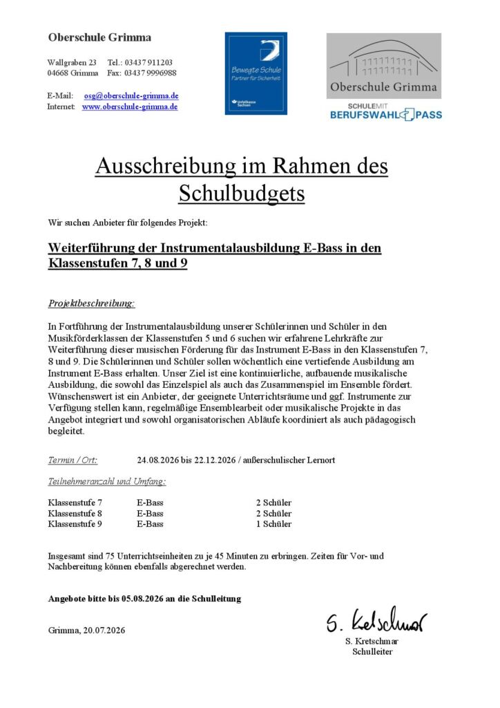 Ausschreibung MuFö 7 8 un 9 E-Bass 2026 2