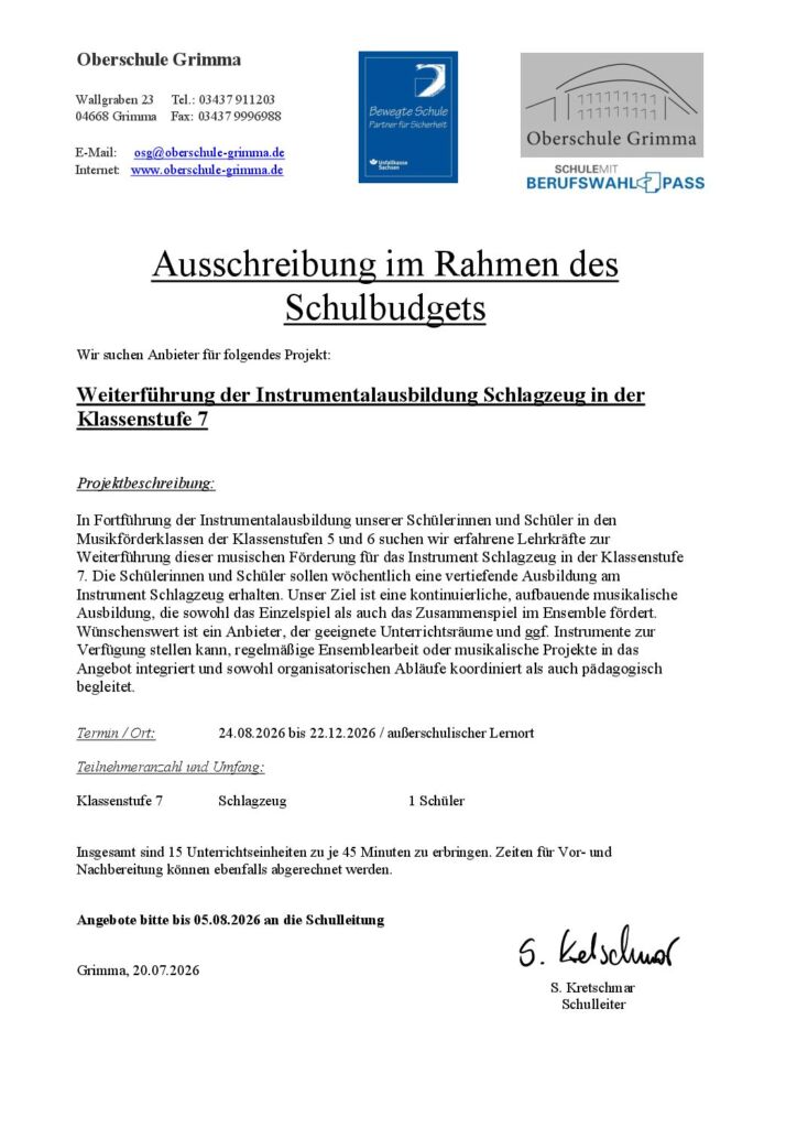 Ausschreibung MuFö 7 Schlagzeug 2026 2