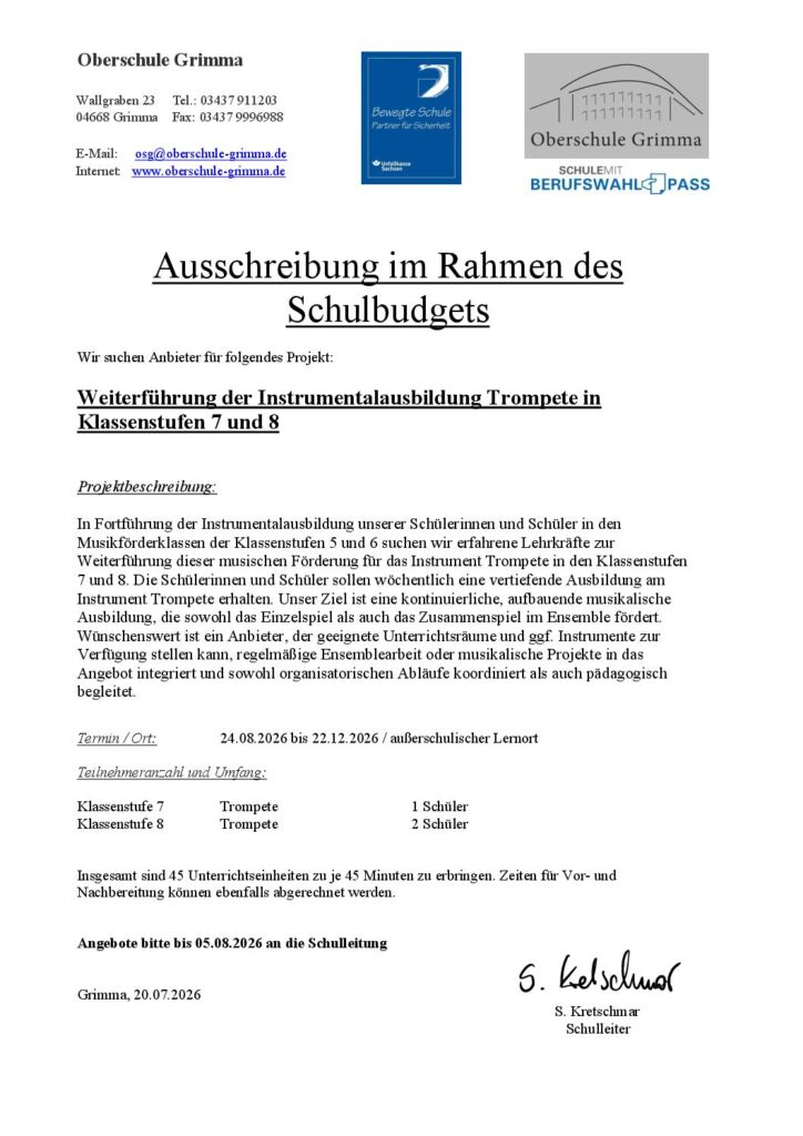 Ausschreibung MuFö 7 und 8 Trompete 2026 2